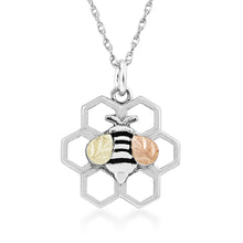Buzzing Bee and Honeycomb - Sterling Silver Black Hills Gold Pendant