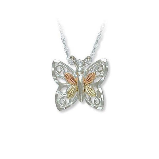 Sterling Silver Black Hills Gold Pretty Butterfly Pendant - Jewelry