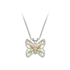 Sterling Silver Black Hills Gold Pretty Butterfly Pendant II - Jewelry