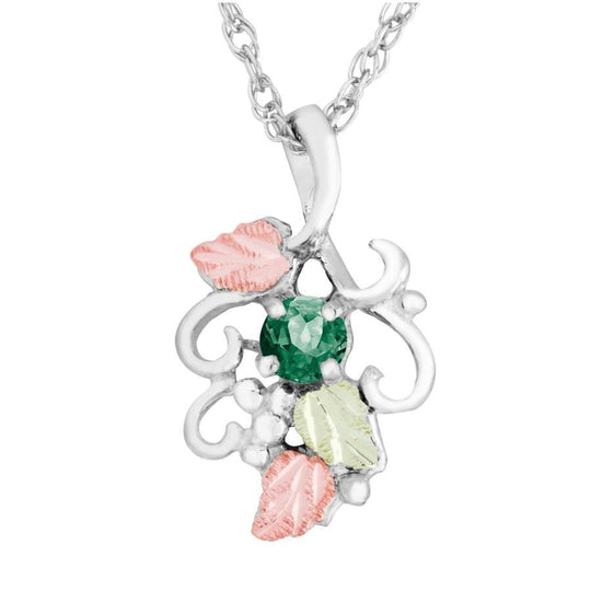 Sterling Silver Black Hills Gold Green Montana Sapphire Frilly Pendant - Jewelry