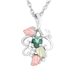 Sterling Silver Black Hills Gold Green Montana Sapphire Frilly Pendant II - Jewelry
