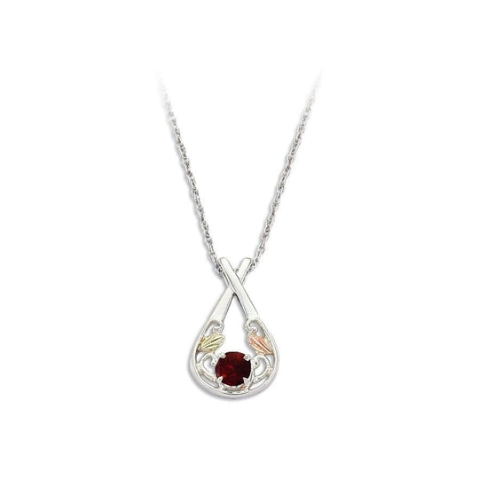 Sterling Silver Black Hills Gold Idaho Garnet Teardrop Pendant - Jewelry