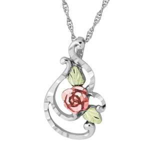 Sterling Silver Black Hills Gold Shining Rose Pendant - Jewelry