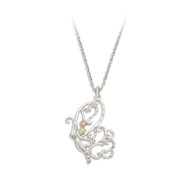 Sterling Silver Black Hills Gold Frilly Butterfly Pendant - Jewelry