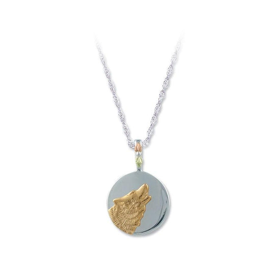 Sterling Silver Black Hills Gold Howling Wolf Pendant - Jewelry