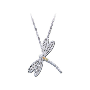 Sterling Silver Black Hills Gold Magnificent Dragonfly Pendant - Jewelry