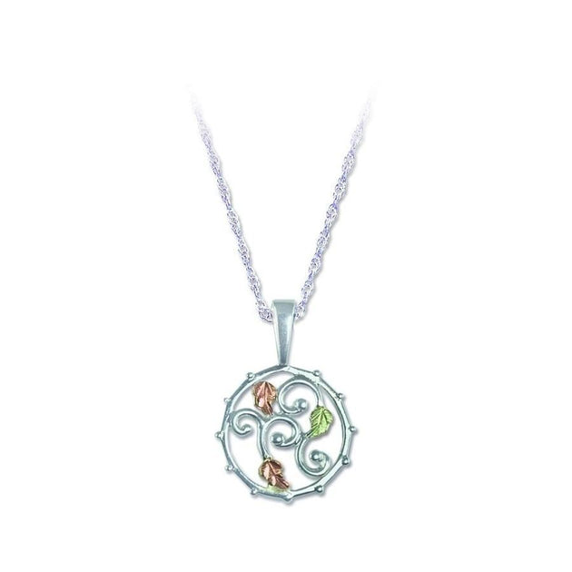 Sterling Silver Black Hills Gold Round Fancy Foliage Pendant - Jewelry