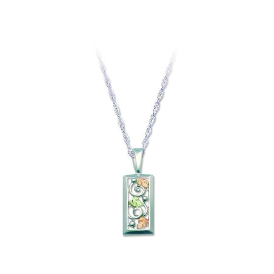 Sterling Silver Black Hills Gold Rectangular Foliage Pendant - Jewelry