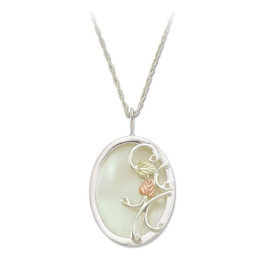Sterling Silver Black Hills Gold Mother of Pearl Oval Pendant - Jewelry