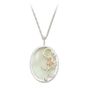 Sterling Silver Black Hills Gold Mother of Pearl Oval Pendant - Jewelry