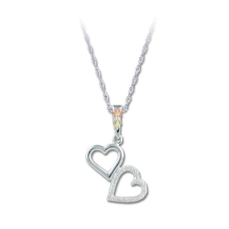 Sterling Silver Black Hills Gold Together Hearts Pendant - Jewelry