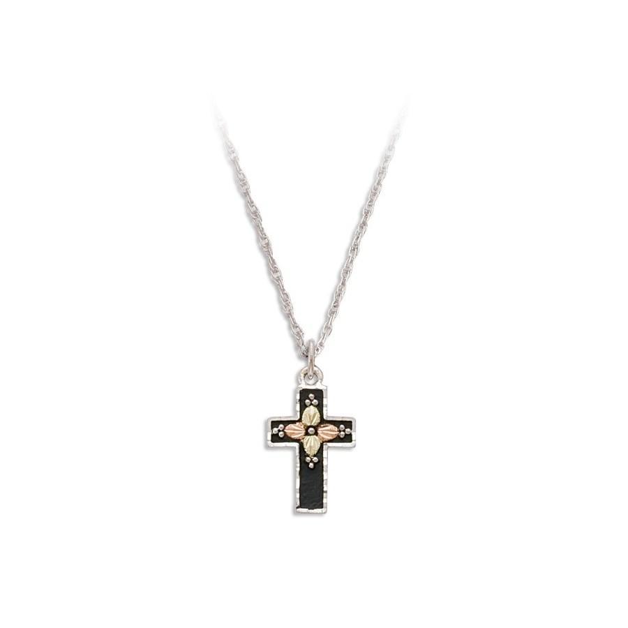 Sterling Silver Black Hills Gold Antiqued Cross Pendant - Jewelry