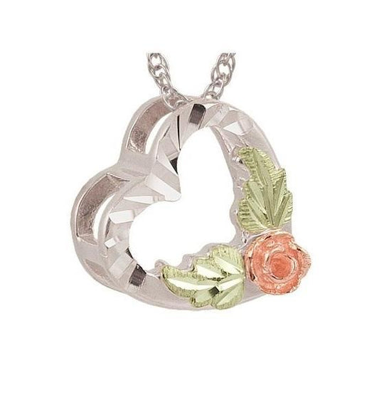 Sterling Silver Black Hills Gold Rose Heart Pendant - Jewelry