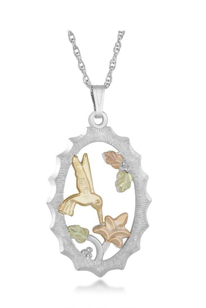 Sterling Silver Black Hills Gold Hummingbird Garden Pendant - Jewelry