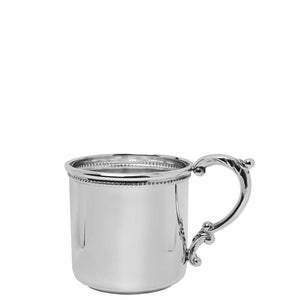 Scroll Handle Baby Cup with Beading in Sterling Silver - ENG