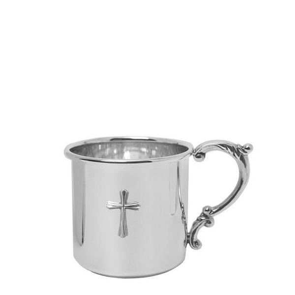 Baby Sterling Cup with Scroll Handle & Cross - ENG