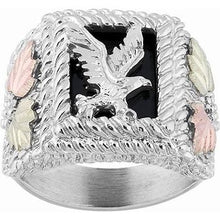 Men's Sterling Silver Black Hills Gold Onyx Eagle Ring III