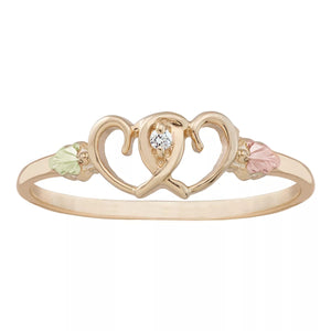 Twin Hearts and Diamond - Black Hills Gold Ladies Ring