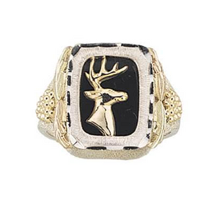 Mens Sterling Silver Black Hills Gold Proud Buck Ring - Jewelry