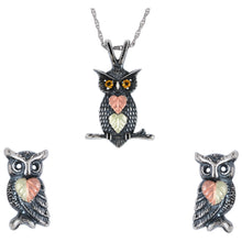 Sterling Silver Oxidized Owls Earrings & Pendant Set - Jewelry