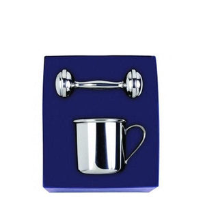 Straight Baby Cup & Rattle Gift Set in Pewter - ENG